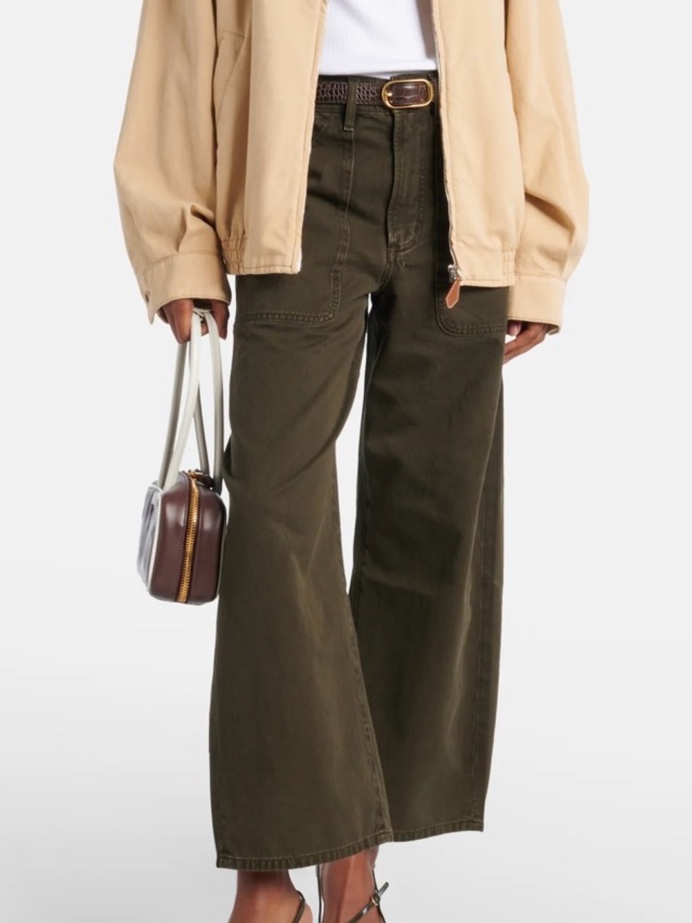 Citizens of Humanity Ayla Cargo Crop Pant Dark Olive Green Wide Leg NWOT Size 32